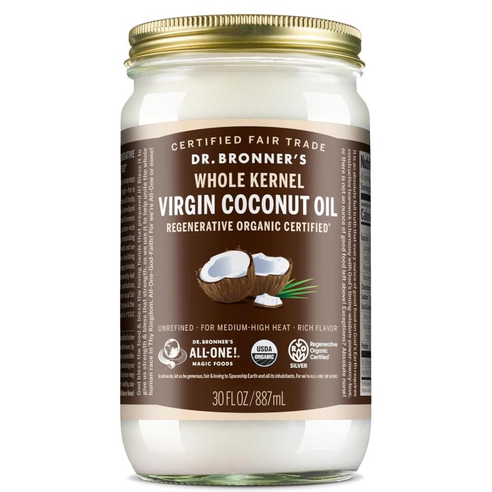 image:imageDr Bronners Organic Virgin Coconut Oil Whole Kernel 14 Ounce Coconut Oil for Cooking Baking Hair amp Body Unrefined amp FreshPressed Rich amp Nutty Flavor Fair Trade Vegan NonGMO30 Fl Oz Pack of 1