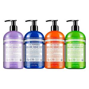 Dr. Bronner’s – Organic Sugar Soap (12 oz Variety Pack) Lavender, Peppermint, Tea Tree, & Lemongrass – Made with Organic Oils, Sugar & Shikakai Powder, 4-in-1 Use: Hands, Body, Face & Hair | 4 Count