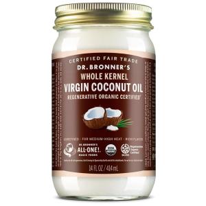Dr. Bronner’s – Organic Virgin Coconut Oil (Whole Kernel, 14 Ounce) – Coconut Oil for Cooking, Baking, Hair & Body, Unrefined & Fresh-Pressed, Rich & Nutty Flavor, Fair Trade, Vegan, Non-GMO(14 Fl Oz (Pack of 1))