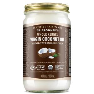 Dr. Bronner’s – Organic Virgin Coconut Oil (Whole Kernel, 14 Ounce) – Coconut Oil for Cooking, Baking, Hair & Body, Unrefined & Fresh-Pressed, Rich & Nutty Flavor, Fair Trade, Vegan, Non-GMO(30 Fl Oz (Pack of 1))