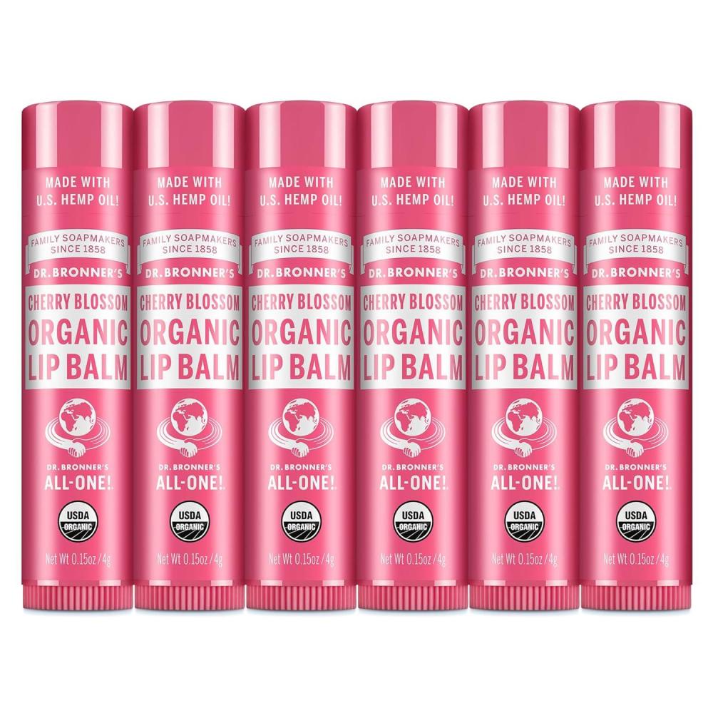image:imageDr Bronners Organic Lip Balm 6Pack 15oz 6Pack Natural Moisturizing PetroleumFree Lip Balm with Beeswax amp Avocado Oil for Dry Lips Men amp Women Cherry BlossomCherry Blossom