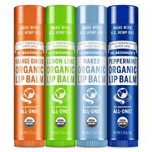 Dr. Bronner’s Organic Lip Balm 6-Pack (.15oz, 6-Pack) Natural, Moisturizing, Petroleum-Free Lip Balm with Beeswax & Avocado Oil for Dry Lips, Men & Women – Cherry Blossom(Orange Ginger  Peppermint  Lemon Lime)