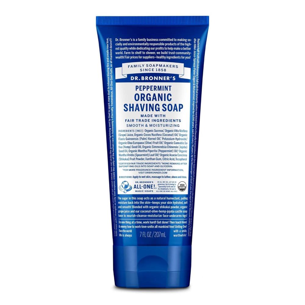 image:imageDr Bronners Organic Shaving Soap Peppermint 7 Ounce Certified Organic Sugar and Shikakai Powder Soothes and Moisturizes for Close Comfortable Shave Use on Face Underarms and LegsPeppermint
