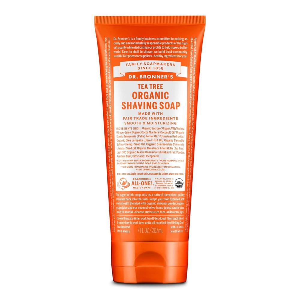 image:imageDr Bronners Organic Shaving Soap Tea Tree 7 Ounce Certified Organic Sugar and Shikakai Powder Soothes and Moisturizes for Close Comfortable Shave Use on Face Underarms and LegsTea Tree
